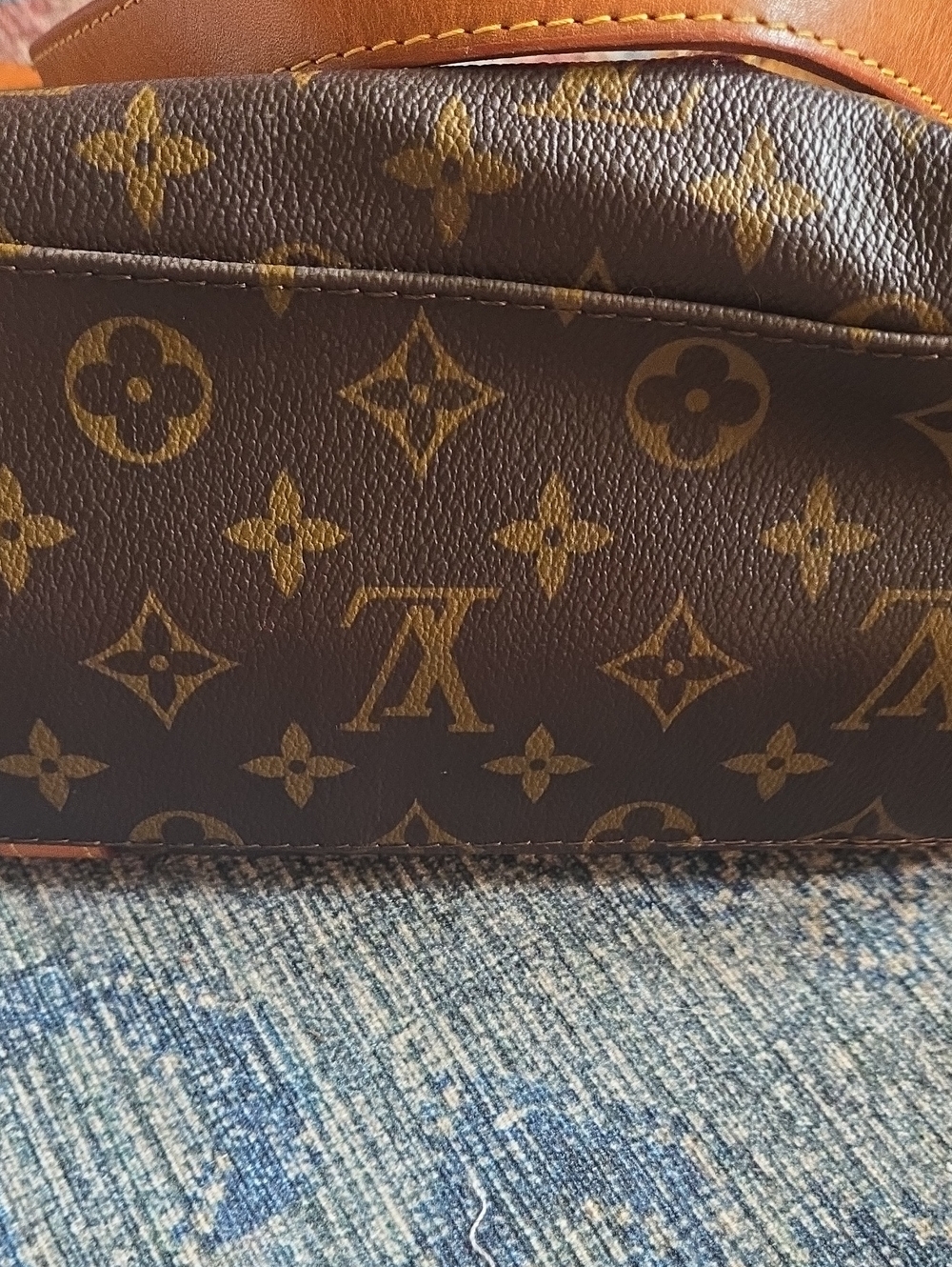 Hand Bag Monogram Canvas Tote in Brown with Tan Leather Trim - Picture 5 of 9